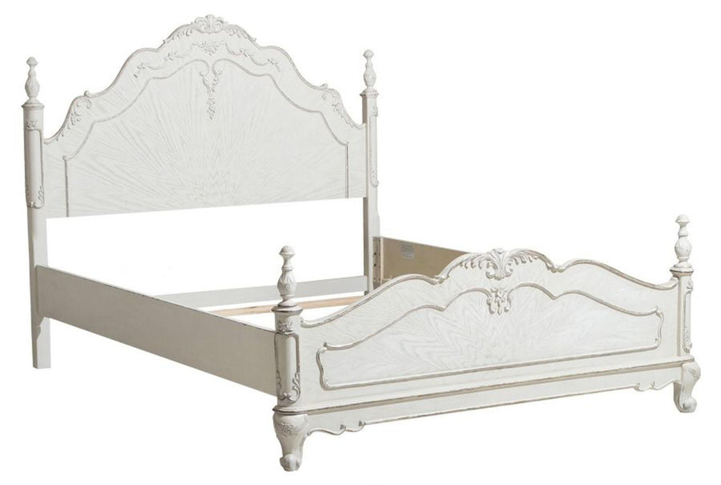 Homelegance Cinderella Queen Poster Bed in Antique White 1386NW-1*