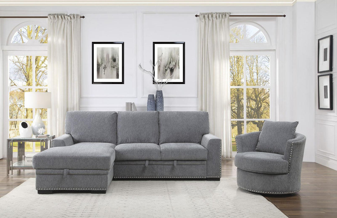 Homelegance Furniture Morelia 2pc Sectional with Pull Out Bed and Left Chaise in Dark Gray 9468DG*2LC2R