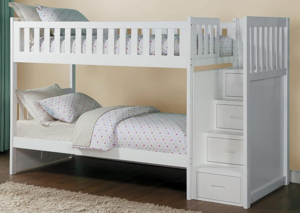 Galen Bunk Bed w/ Reversible Step Storage in White B2053SBW-1*